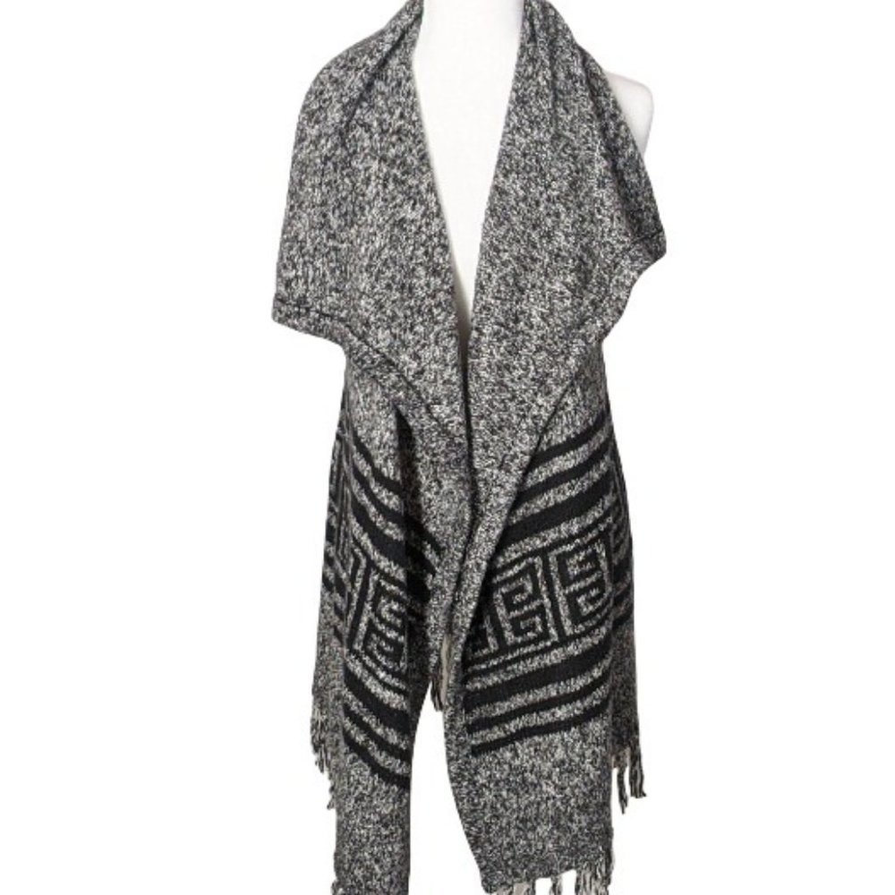 Kensie Gray/Black Cardigan Sweater Size S Open Front